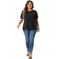 thumbnail image 3 of DARING DIVA Women's Plus Tops Puff Crew Neck Tunic Blouses 1X Black, 3 of 6