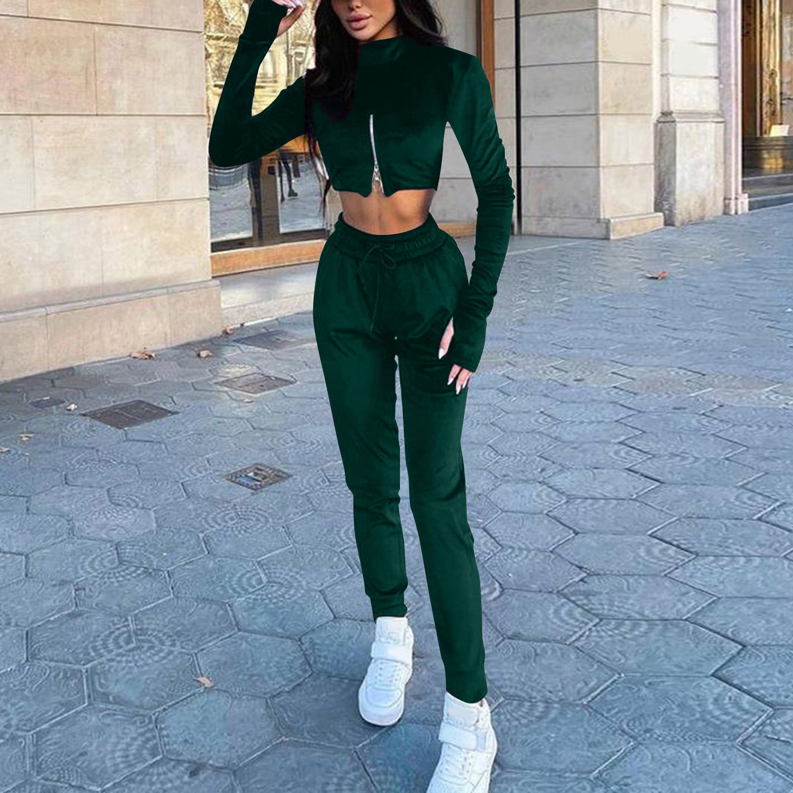 TOWED22 Outfits For Women 2 Piece Sets,Women's Casual Solid Two Piece  Outfits, Long Sleeve Loose Crop Top and High Waisted Jogger Pants Set  Sweatsuit Tracksuits(Black,XL) - Walmart.com