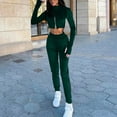 thumbnail image 2 of Gibobby Conjunto dama pants y sudadera afelpada Conjunto de pantalones casuales de cintura alta con cremallera y cuello de manga larga para mujer, sudaderas d(Verde,M), 2 of 5