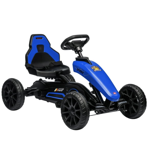Aosom Pedal Go Kart for Kids w/ Swing Axle, Adjustable Bucket, Blue