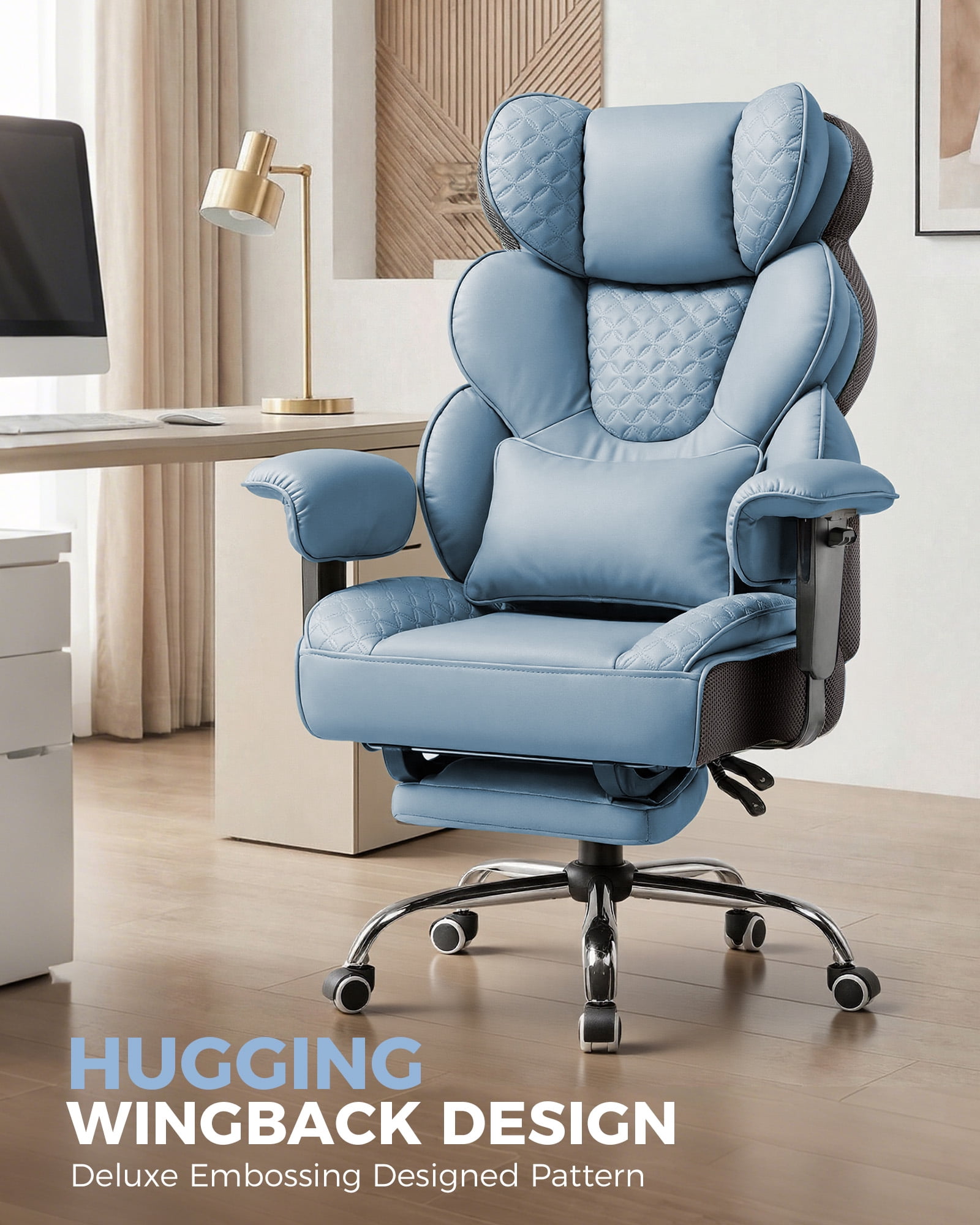 CloudRest Pro 400lbs Executive heavy duty office chair, High Back Ergonomic Computer Desk Chair with Lumbar Back Support,Blue