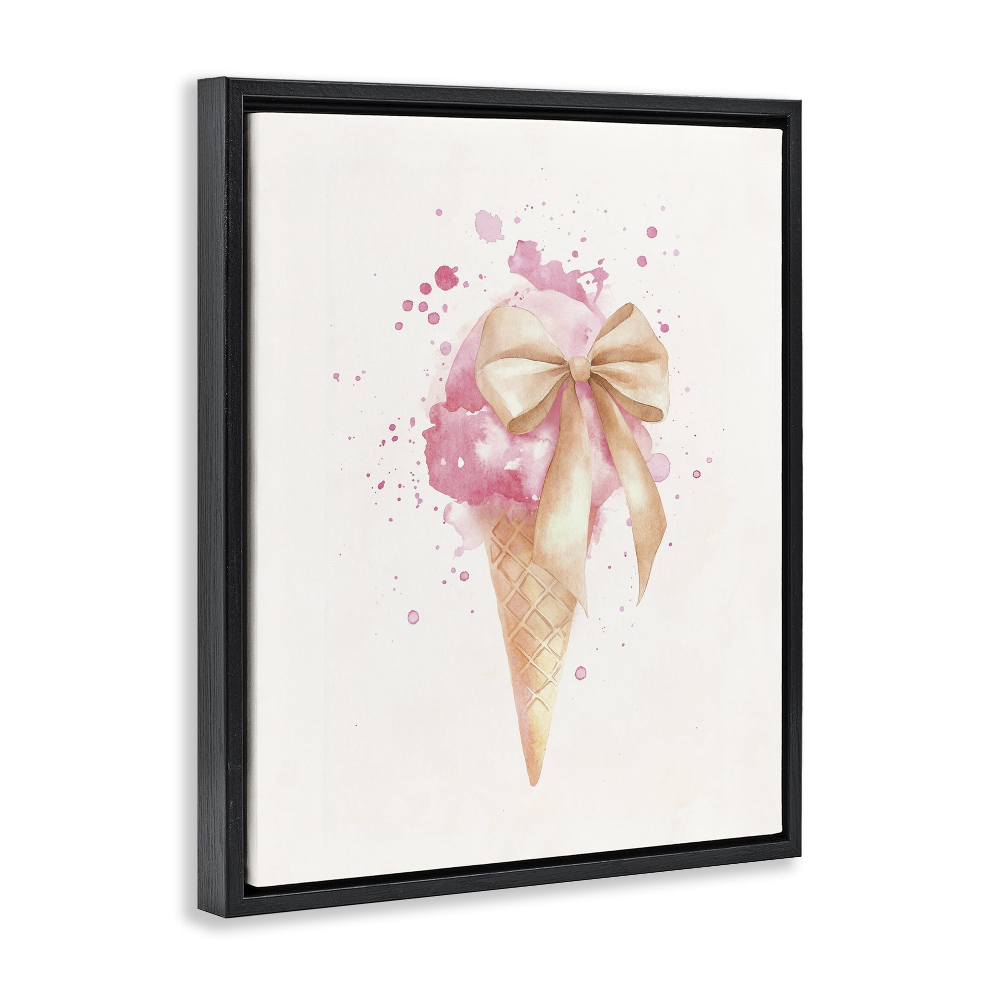 Stupell Industries Icy Charm Ice Cream Cone Black Framed Floater Canvas Wall Art, design by Svetlana Aleynikova