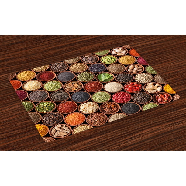 Kitchen Placemats Set of 4 Colorful Herbs and Spices Cardamom Pepper