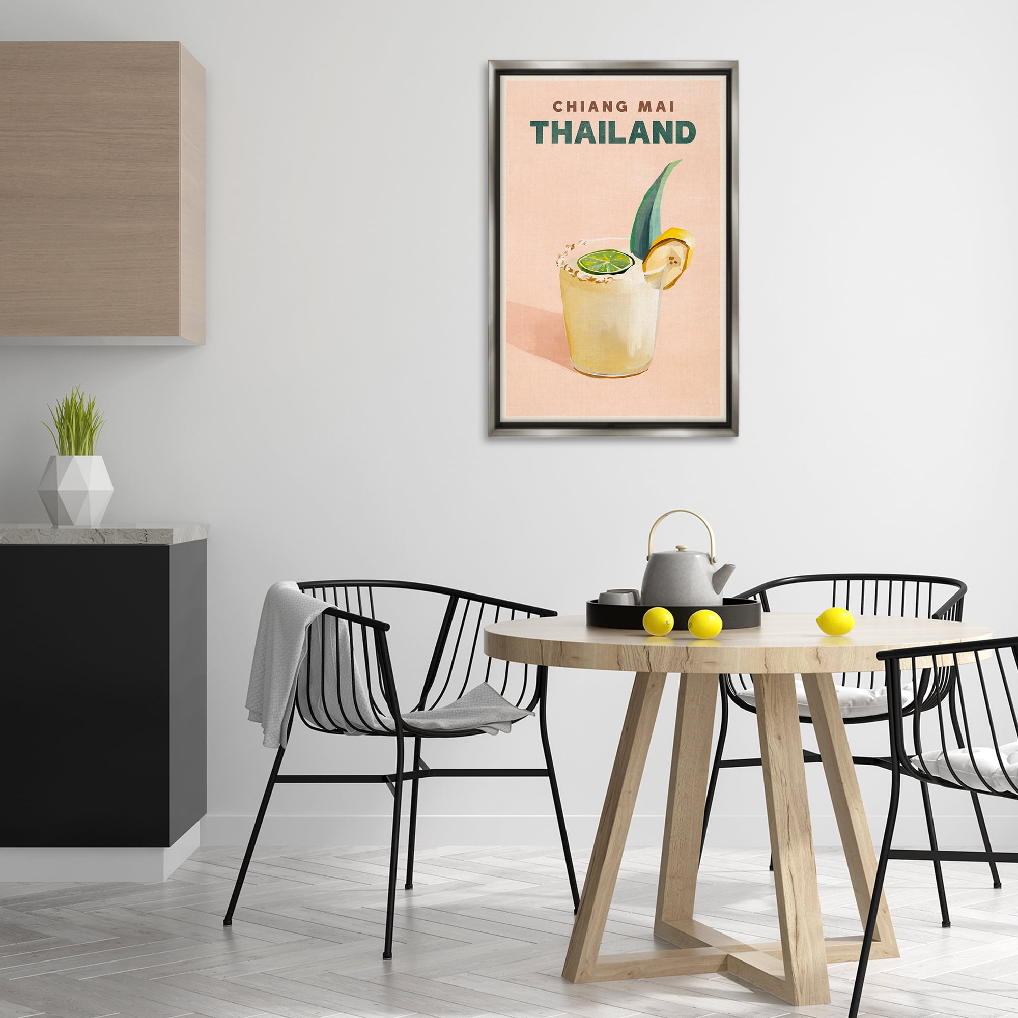 Stupell Industries Chiang Mai Thailand Cocktail Food & Beverage Painting Gray Floater Framed Canvas Art Print Wall Art, 21 x 31