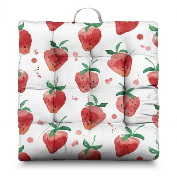 Sweet Red Strawberry Pillow – 22x22 Inch Large Meditation Cushion, Dutch Velvet, Fruity Print for Yoga, Kids & Home Decor