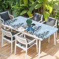 thumbnail image 2 of Light Blue Christmas Snowman Table Cloths for 4 Foot Rectangle Tables, Xmas Tree Elk Gifts Snowflake Patio Waterproof Elastic Fitted Tablecloths, Washable Rectangular Table Cover for Camping, 2 of 8