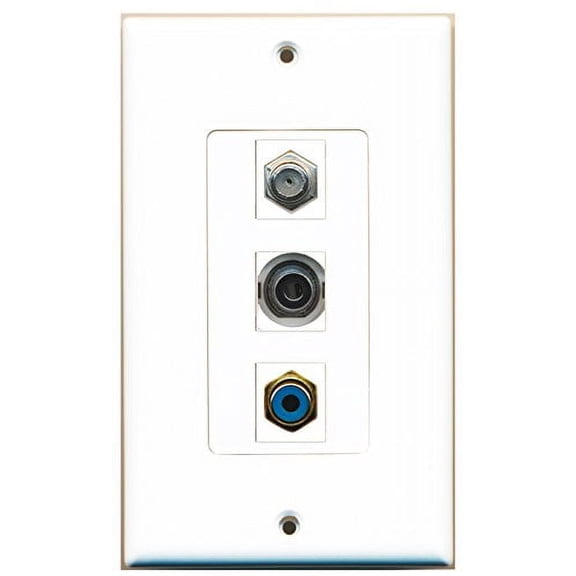 RiteAV - 1 Port RCA Blue and 1 Port Coax Cable TV- F-Type and 1 Port 3.5mm Decorative Wall Plate Decorative