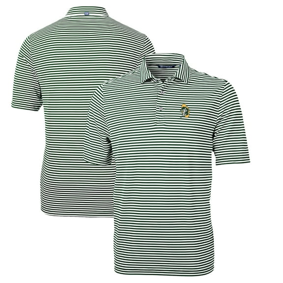 Men's Cutter & Buck Green Green Bay Packers Throwback Logo Virtue Eco Pique Stripe Recycled Polo