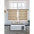 thumbnail image 2 of Brown White Plaid Tier Curtains 36 Inch Length,Sheer Curtains for Bedroom Living Room Window Watercolor Farmhouse Checkered Rod Pocket Drapes Kitchen Curtains Small Half Window 27.5"x36" 2 Panels, 2 of 6