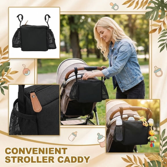 Pet Stroller Hanging Bag with Multiple Pockets, Large Capacity Pet Cart Storage Bag, Portable Outdoor Pet Accessory Organizer for Dog Stroller