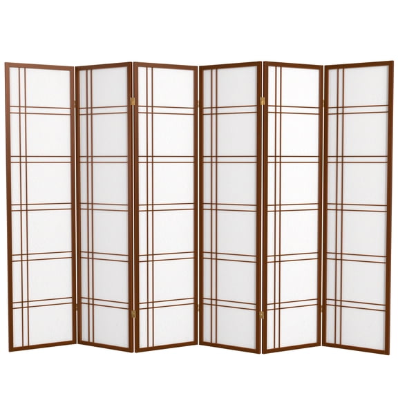 6 ft. Tall Double Cross Shoji Screen - Walnut - 6 Panels