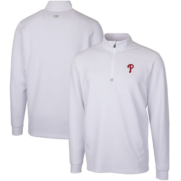 Men's Cutter & Buck White Philadelphia Phillies Traverse Stretch Quarter-Zip Pullover Top