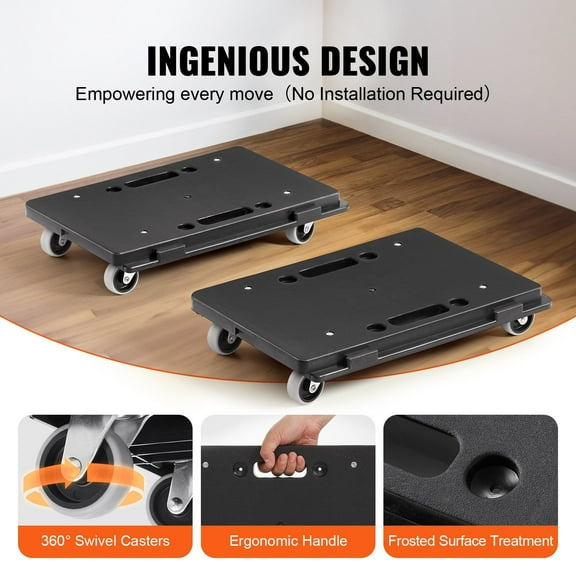 500 lbs Capacity Furniture Dolly with Wheels (2 Pack) - Interlocking Heavy Duty Moving Cart, Portable Flat Rollers for Sofa, Refrigerator, Boxes, Black