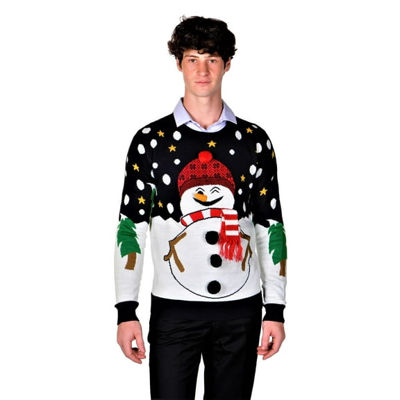 RWB Slim Fit Men's Ugly Christmas Sweaters Santa Snowman Navy