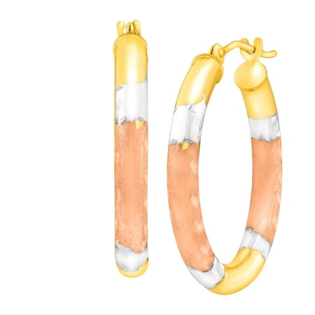 Simply Gold Three-Tone Tube Hoop Earrings in 10kt Gold