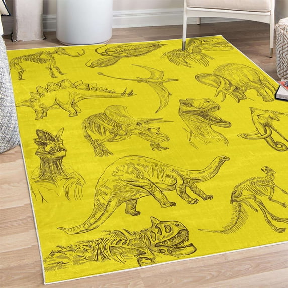 Jurassic Decorative Rug, Arrangement of Various Dinosaurs Illustrations Skeleton Biology Historic, Quality Carpet for Bedroom Dorm and Living Room, 6 Sizes, Pale Earth, by Ambesonne