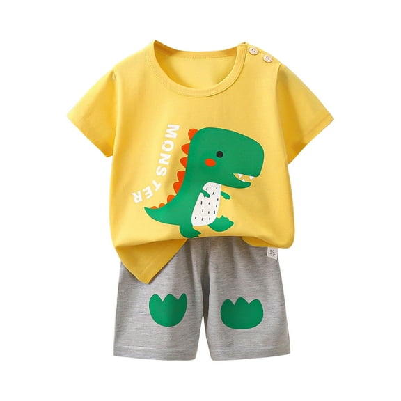Jamsmile Toddler Boys Outfit Sets Summer Elastic Waist Round Neck dinosaur Print Tops Shorts Sets Casual Play Kids Boys Outdoor Clothes
