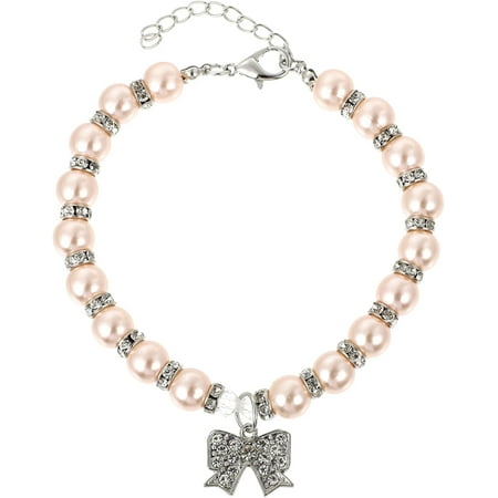 JISBEIFHA Necklace Kitten Collars Rhinestone Choker Dog Neck Chain Teacup Dog Clothes Rhinestone Jewelry Puppies Collars Pet Dog Puppy Necktie Pearl Girl Pink Cat SuppliesA9767