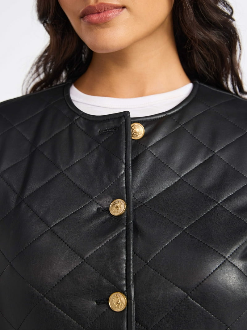 Sofia by Sofia Vergara Women's Faux Leather Quilted Jacket, Sizes