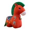 thumbnail image 2 of Mascota de recuerdo de caballo de peluche de Año Nuevo chino con cascabel y cola de borla Verde oscuro rojo 15cm, 2 of 4