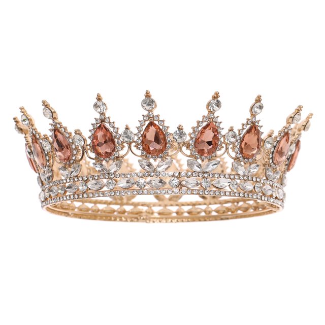 FORSEVEN Corona de reina con diamantes de imitación, coronas y tiaras de boda para mujer, accesorios para el pelo de fiesta, corona de princesa, corona de cumpleaños, corona nupcial de cristal (oro+ch