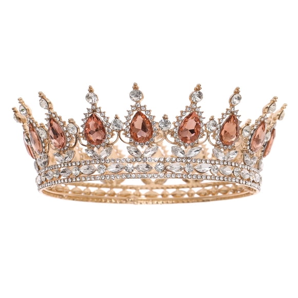 FORSEVEN Corona de reina con diamantes de imitación, coronas y tiaras de boda para mujer, accesorios para el pelo de fiesta, corona de princesa, corona de cumpleaños, corona nupcial de cristal (oro+ch