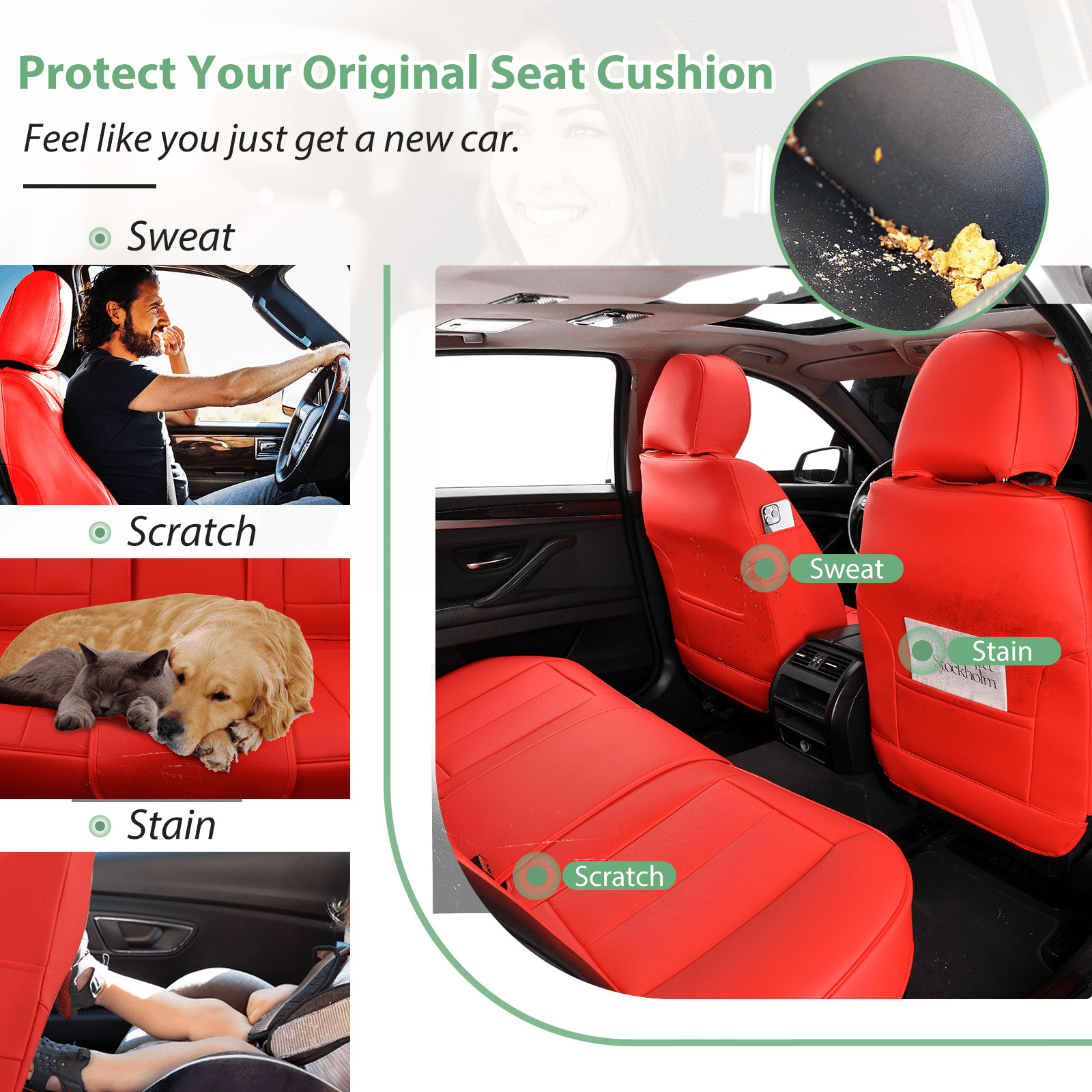 HOMOSTARRY Red Car Seat Cover Nappa Leather Front Seat, Waterproof Car Seat Protector Cover Airbag Compatible, Vehicles Cushion Universal Fit for Most Cars, Sedans, Pick-up Trucks