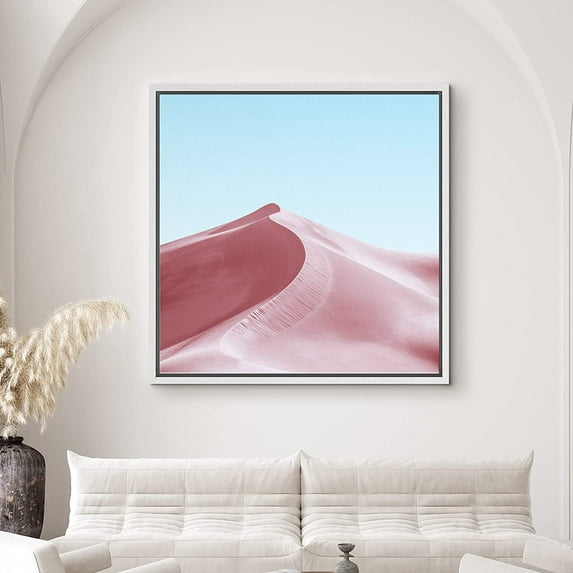 PixonSign Framed Canvas Print Wall Art Vibrant Pink Sand Dune Nature Desert Photography Minimalism Rustic Landscape Colorful Multicolor Ultra for Living Room, Bedroom, Office - 16"x16" White