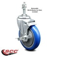 thumbnail image 2 of 5 Inch Blue Polyurethane Wheel Swivel 3/8 Inch Threaded Stem Caster with Brake, 2 of 2