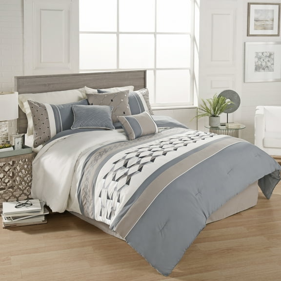 Riverbrook Home Beren Slate/Taupe Embroidered 7 Piece King Comforter Set, Adult