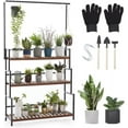 thumbnail image 2 of CENZEN Hanging Plant Stand Indoor Outdoor 3 Tiers Metal Plant Shelf for Patio Garden Bamboo Flower Pot Holder Rack Black, 2 of 7