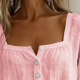 thumbnail image 4 of Only Moment Womens Summer Tops 3/4 Sleeve Square Neck Jute Classic Fit Dress Shirt Work Business Casual Long Sleeve Blouse Tops Pink,S, 4 of 9
