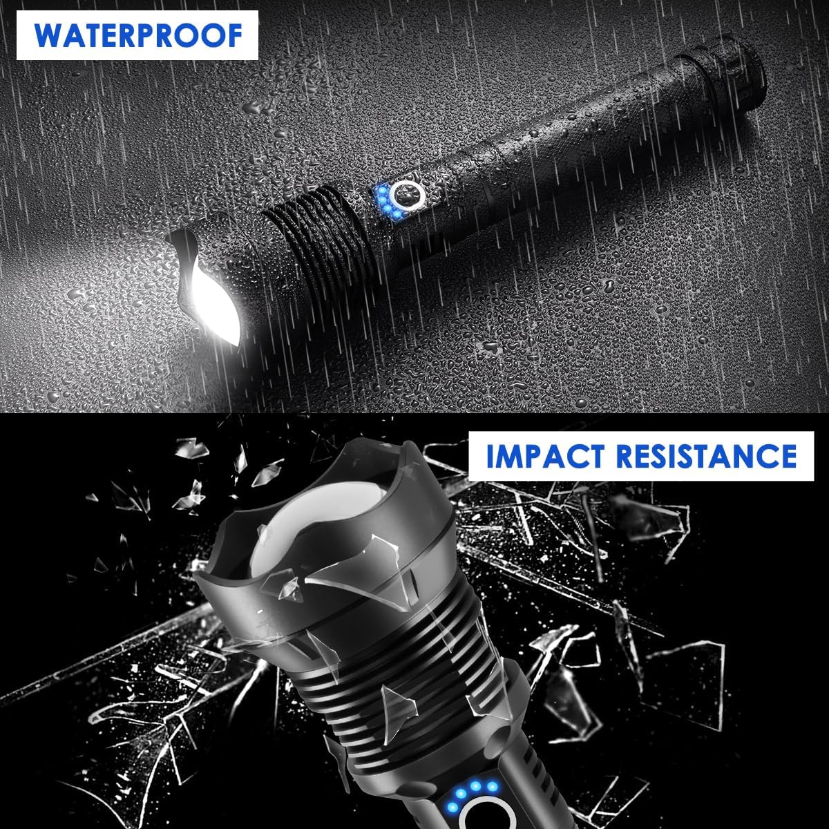 Flashlights High Lumen Rechargeable, Heavy Duty 990000 Lumens Rechargeable Flashlights, Adjustable Focus Tactical Flashlight with 5 Modes, Super Bright Flashlight for Home Camping
