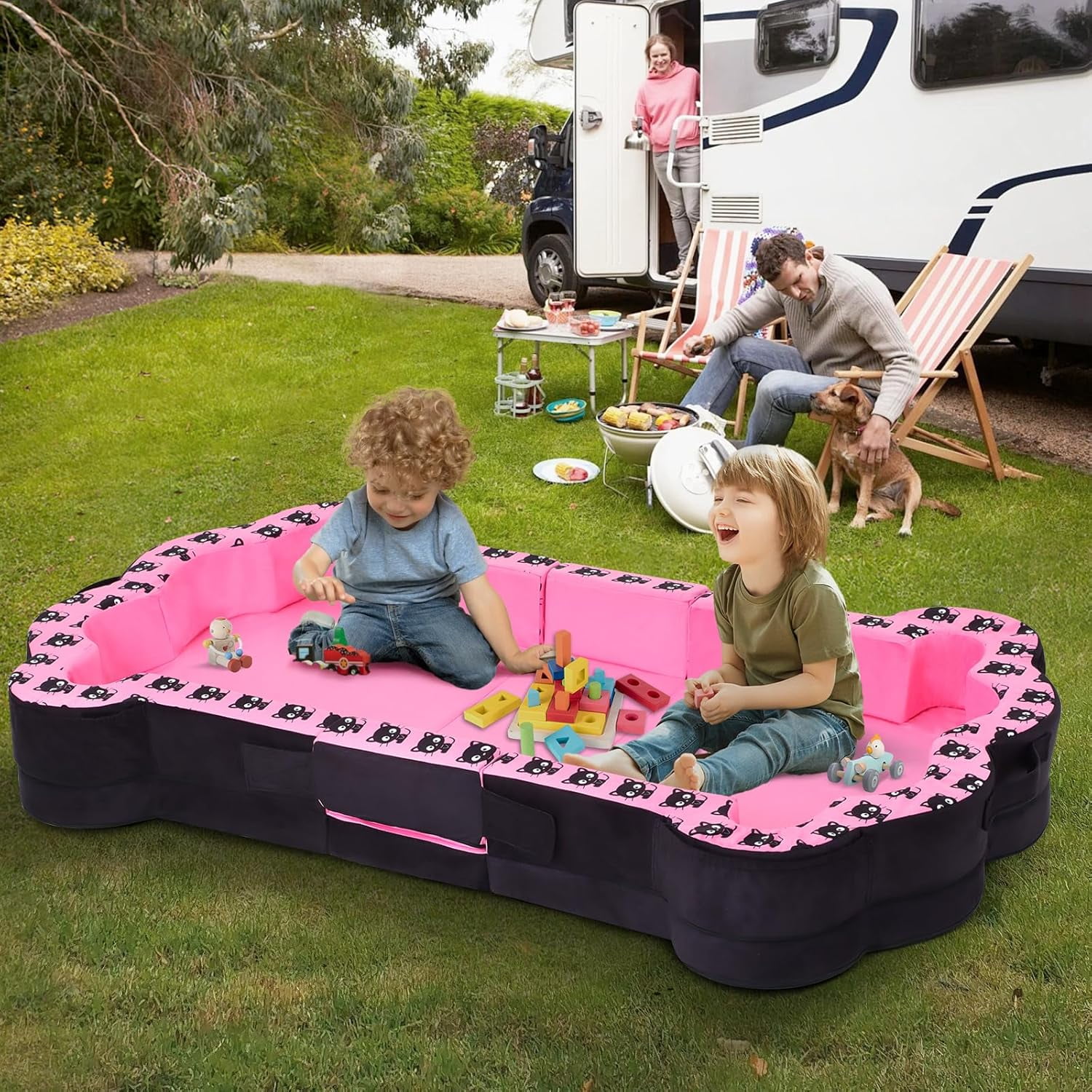 Datingday Black Pink Portable Toddler Bed,Soft,Safe and Washable Toddler Floor Bed for Toddlers,Foldable Toddler Travel Bed for 1-3 Kids(Black,S)