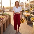 thumbnail image 6 of Womens Wide Leg Linen Pants Elastic Waist Lightweight Casual Flowy Palazzo Lounge Trousers with Pockets, 2XL, 6 of 7