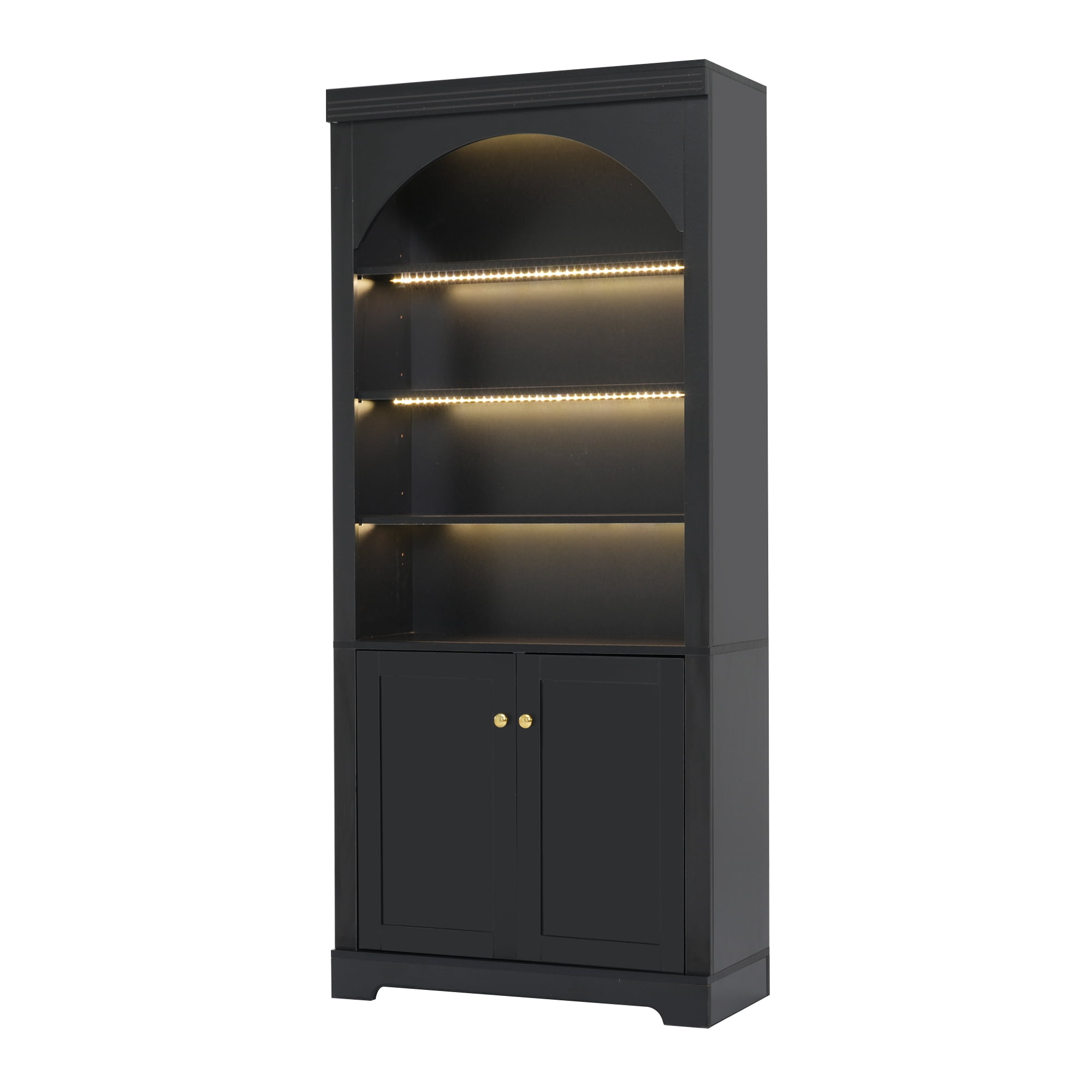 Garitin Bookshelf and Tall Display Bookcase 70.8 Inch, Storage Cabinet with LED Lights and Adjustable Shelves for Living Room Office, Black