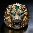 thumbnail image 2 of Gems Jewels 2 Ct Round Cut Diamond & Emerald Wedding Engagement Lion Ring 14K Yellow Gold Plated 925 Sterling Silver For Men's -6.5, 2 of 3
