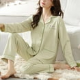 thumbnail image 5 of Womens 2 Piece Pajamas Long Sleeve Button Up Shirt and Pants Sets, Soft Sleepwear Pjs Set Wide Leg Bottom Suits (Large, Green), 5 of 5