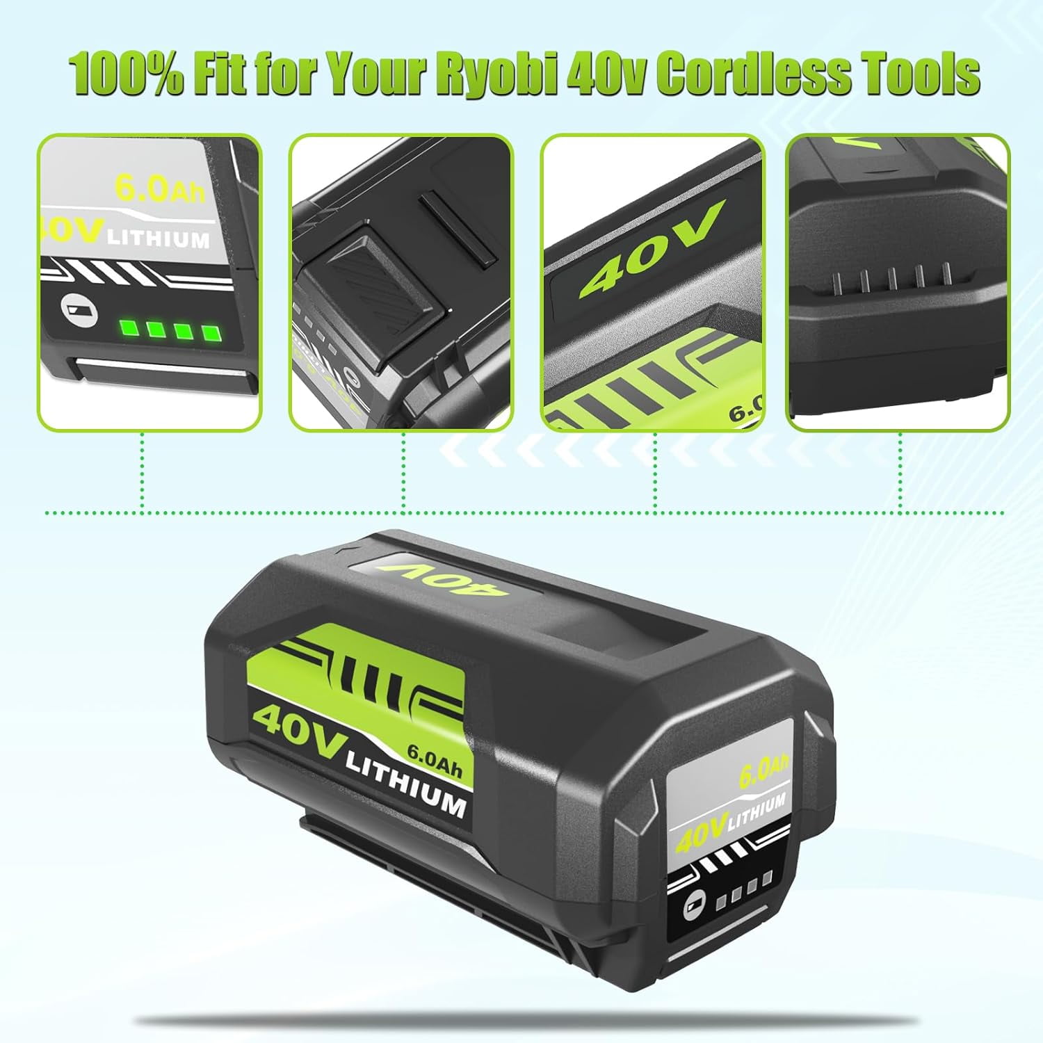 1PACK 6.0Ah 40 Volt Lithium Replacement for OP4026 Battery 40V Battery OP4050A OP4015 OP40201 OP40261 OP4030 OP40401 OP4050  OP40601 Cordless Power Tools