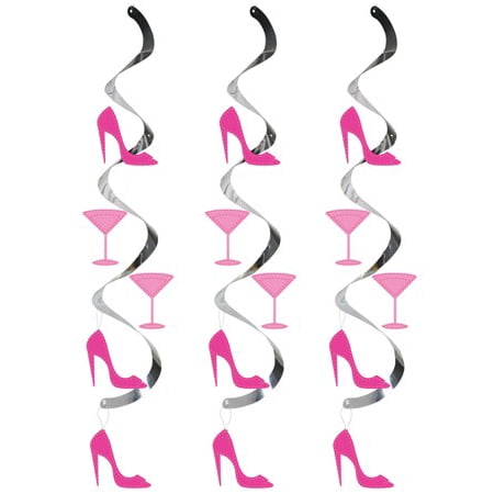 Pink Club Heels Club Pack of 60 Pink Martini Glass and High Heel Shoe Dizzy Dangler Hanging Party Decorations 24