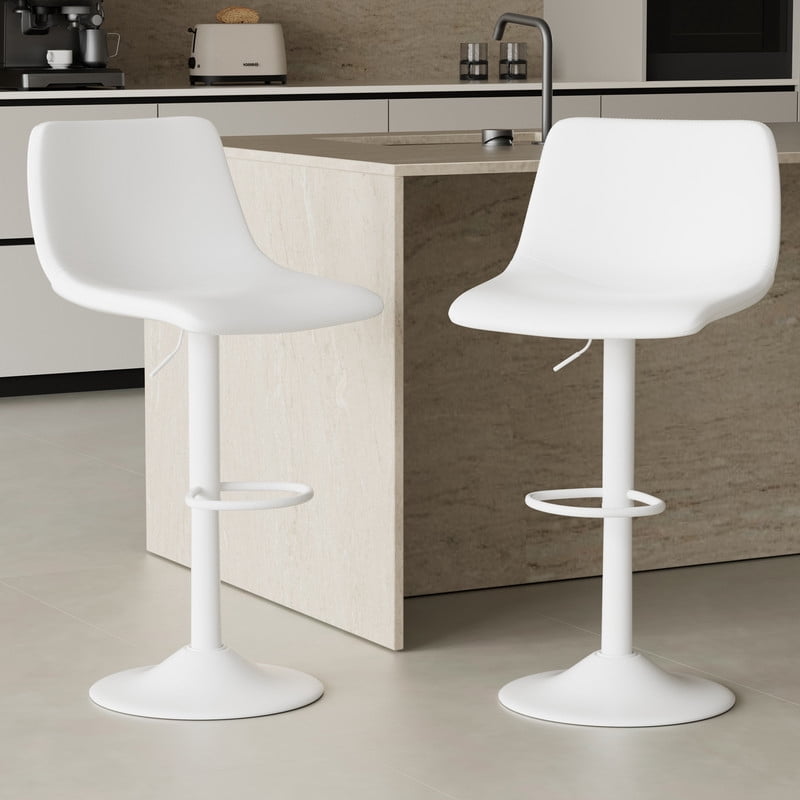 Hawsaiy Modern Swivel Bar Stools Set of 4, Adjustable Faux Leather Counter Height Chairs with Back for Kitchen Island, White