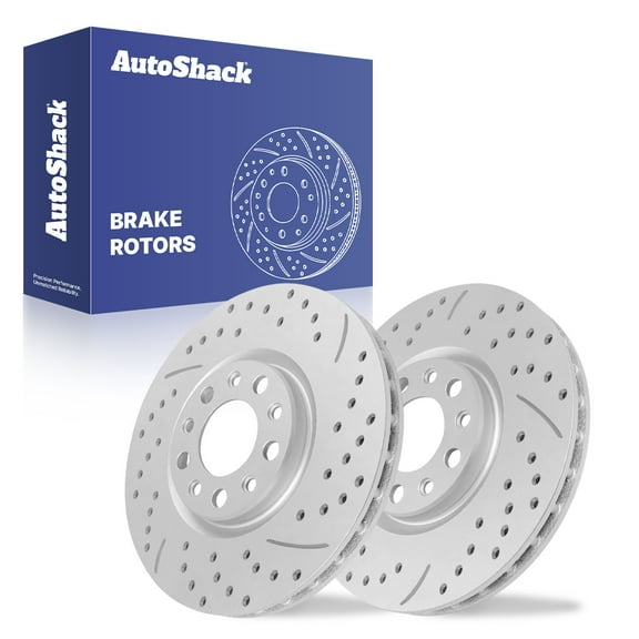 AutoShack Front Vented Drilled & Slotted Coated Brake Rotors Silver Matte Finish 2-PC Set Replacement for 2013-2016 Dodge Dart 2015-2017 Chrysler 200 TurboGuard 12.01" (305 mm)