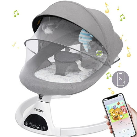 Baby Swing, Yadala Baby Swings for Infants Electirc Baby Rocker Bouncer with Remote Control and Music, Gray