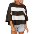 thumbnail image 1 of Mujeres de Manga Corta Tops Mitad de Manga Cuello Redondo Túnica, Cubierta Casual Rayas Camisa de Moda, 1 of 9
