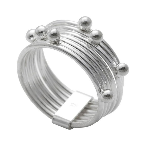 Silverly Women's 925 Sterling Silver Spinning Stackable 7 Interlinked Joined Layers Ball Bead Ring
