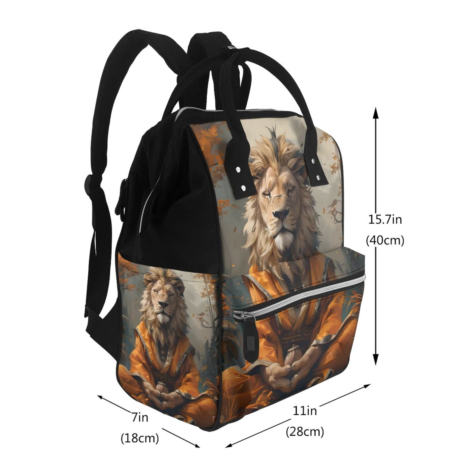 Fuzoiu Jungle Meditating Lion Print Diaper Bag Backpack,Baby Essentials Travel Tote,Multi function Waterproof Diaper Bag, Travel Essentials Baby Bag - Unisex