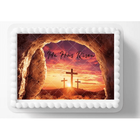 He Has Risen Easter Religious Edible Image Edible Birthday Cake Topper Frosting Sheet Icing Paper Cake Decoration Edible Cake Sticker Decal You Add To Your Own Cake 10" by 8"