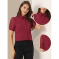 thumbnail image 2 of DARING DIVA Women's Button Down Sheer Short Sleeve Point Collar Work Shirt  XS Wine Red, 2 of 6