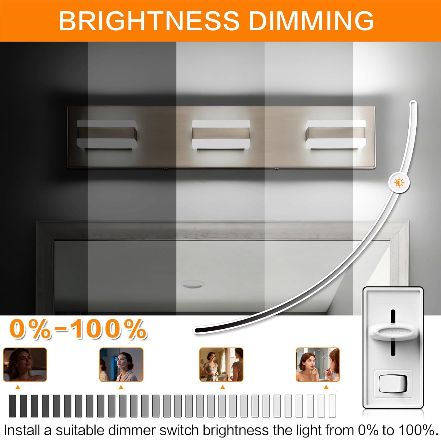 Vanity Lighting Over Mirror  3 Lights Brushed Nickel Bathroom Light Modern Led Fixtures 5 Color Temperature Adjustable For