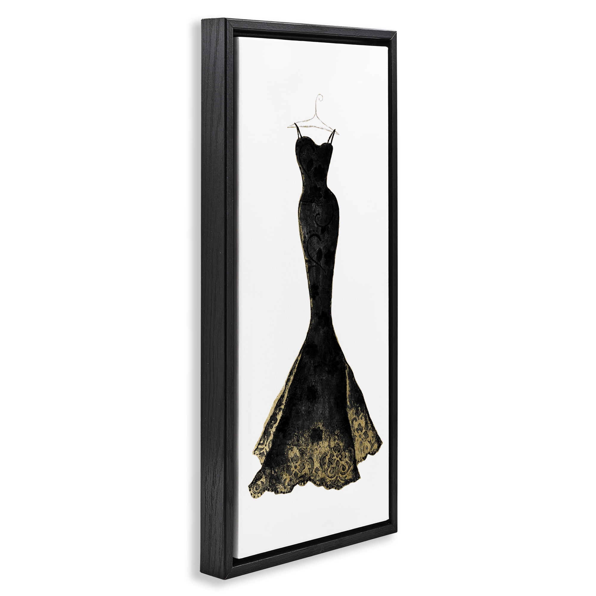 Stupell Industries Gilded Black Evening Gown Black Framed Floater Canvas Wall Art, design by Janet Tava
